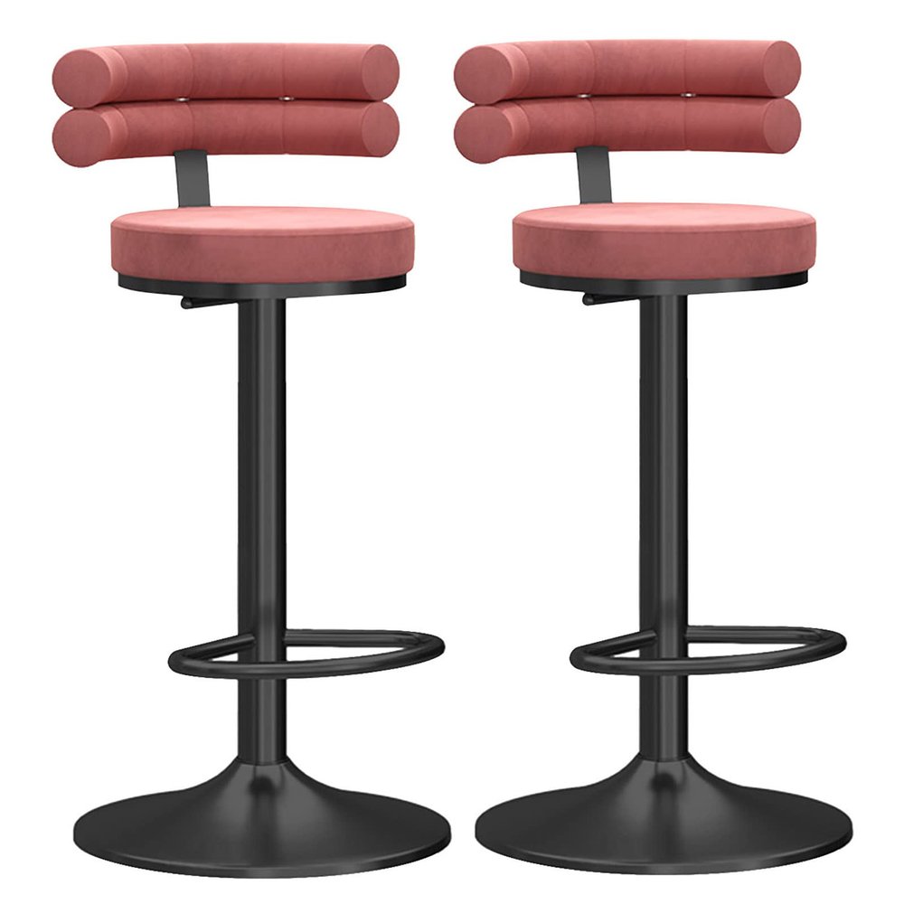 Bar Stools Dining Chair Breakfast Bar Stools Set of 2 Velvet Fabric Swivel Adjustable Counter Height Stools with Back Armless Chairs for Home Kitchen Island Pub Black