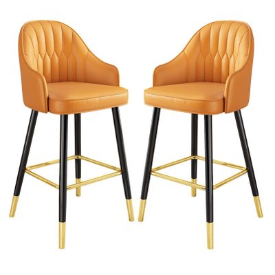 Bar Stools Dining Chair Metal Bar Stools Armless Bar Chairs Set of 2, Industrial Barstools PU Leather Dining Chairs with Backs Tall Stool for Kitchen Counter,Home and Restaurants Indoor Outd