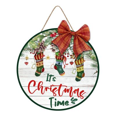 12 Inch Christmas Door Decoration Sign This is A Christmas Time Front Door Sign Wreath Decoration Welcome Home Sign Wall Hanging Round, Suitable for Farmhouse Porch Outdoor Fall Holiday Decoration