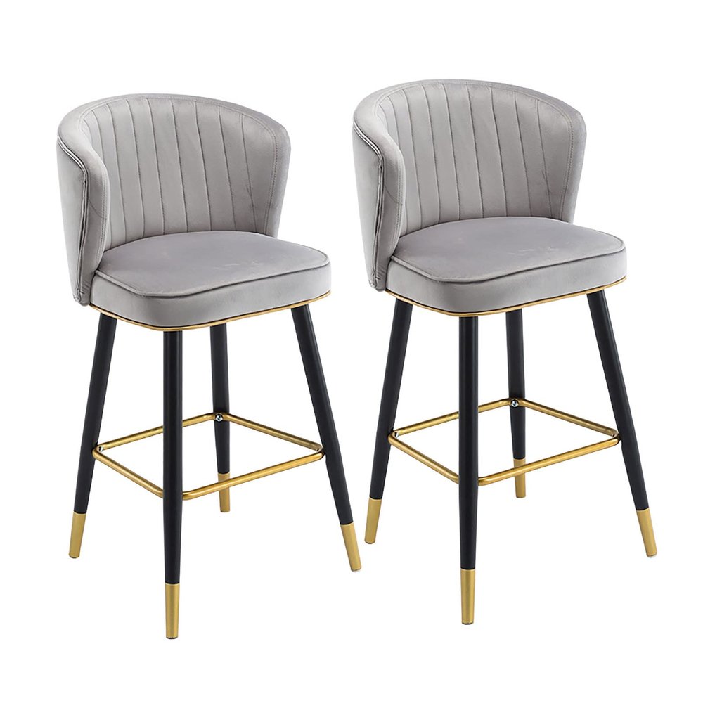 Bar Stools Dining Chair Stylish Bar Stools Set of 2, Velvet Breakfast Kitchen Counter Chairs, Bar Chairs High Stools with Metal Legs and Footrest for Kitchen Island, Seat Height 55/65cm