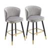 Bar Stools Dining Chair Stylish Bar Stools Set of 2, Velvet Breakfast Kitchen Counter Chairs, Bar Chairs High Stools with Metal Legs and Footrest for Kitchen Island, Seat Height 55/65cm view 1