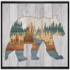 wall26 Framed Canvas Print Wall Art Wood Panel Bear Pine Tree Mountain Vista Nature Wilderness Digital Art Modern Art Farmhouse/Country Decorative for Living Room, Bedroom, Office - 16x24 Black view 1