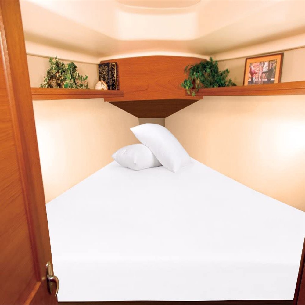 1000 Thread Count Egyptian Cotton Sheets Universal Boating Sheet Set V Berth Best Boat Bedding Bed Set Fits Mattresses up to 12" Depth Sheet Set, 88" Head x 82" Length x 20" Foot White Solid