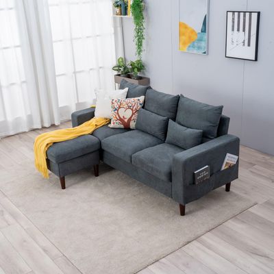 Panana Convertible Sectional Sofa L-Shape Sofa Couch 2 Seater and 3 Seater Couch with Chaise Linen Fabric Upholstered for Living Room, Apartment, Office (Grey, 3 Seater with Footstool)