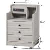 ADORNEVE Nightstand with Charging Station, Night Stand with Hutch & Storage Drawers, End Table Side Table Bedroom,Grey view 2