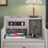 ADORNEVE Nightstand with Charging Station, Night Stand with Hutch & Storage Drawers, End Table Side Table Bedroom,Grey view 3
