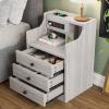 ADORNEVE Nightstand with Charging Station, Night Stand with Hutch & Storage Drawers, End Table Side Table Bedroom,Grey view 4