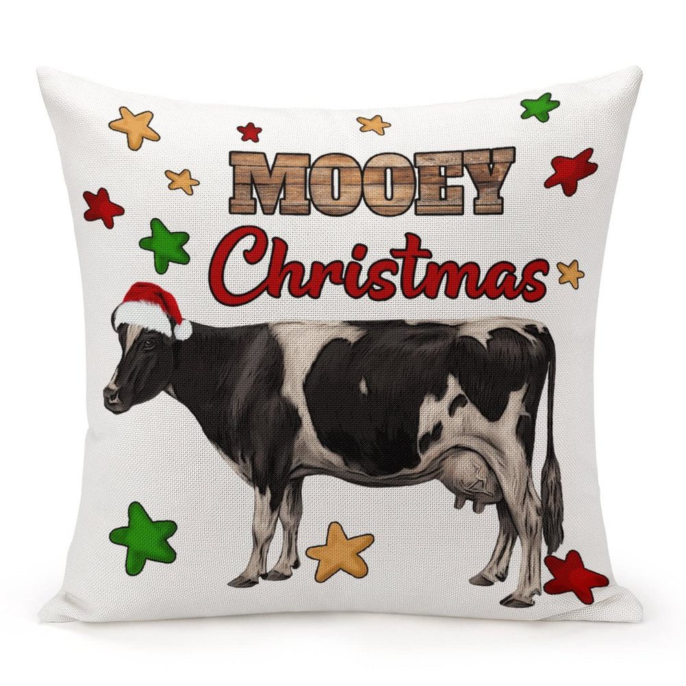TiuKiu Cow Animal Lover Decorative Throw Pillow Case Mooey Christmas Square Cushion Cover Pillowcase for Couch Sofa Bedroom Decor 26"x26"