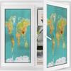 Sea Green Apricot Vinyl Stained Glass Film Map of The World Geography Continents Image Frosted Tint Glass Film Privacy Self-Adhesive Map 23.6Wx59L-inch view 3
