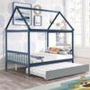 Full Size House Bed Daybed with Twin Trundle,Wood Platform Bed Frame with Roof,Wood Full Size House Bed Frame Can Be Decorated,Full Size Trundle Daybed for s Teens Adults,No Box Spring Need,Blue view 1