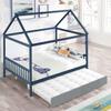 Full Size House Bed Daybed with Twin Trundle,Wood Platform Bed Frame with Roof,Wood Full Size House Bed Frame Can Be Decorated,Full Size Trundle Daybed for s Teens Adults,No Box Spring Need,Blue view 2
