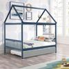 Full Size House Bed Daybed with Twin Trundle,Wood Platform Bed Frame with Roof,Wood Full Size House Bed Frame Can Be Decorated,Full Size Trundle Daybed for s Teens Adults,No Box Spring Need,Blue view 3