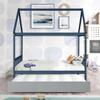 Full Size House Bed Daybed with Twin Trundle,Wood Platform Bed Frame with Roof,Wood Full Size House Bed Frame Can Be Decorated,Full Size Trundle Daybed for s Teens Adults,No Box Spring Need,Blue view 4