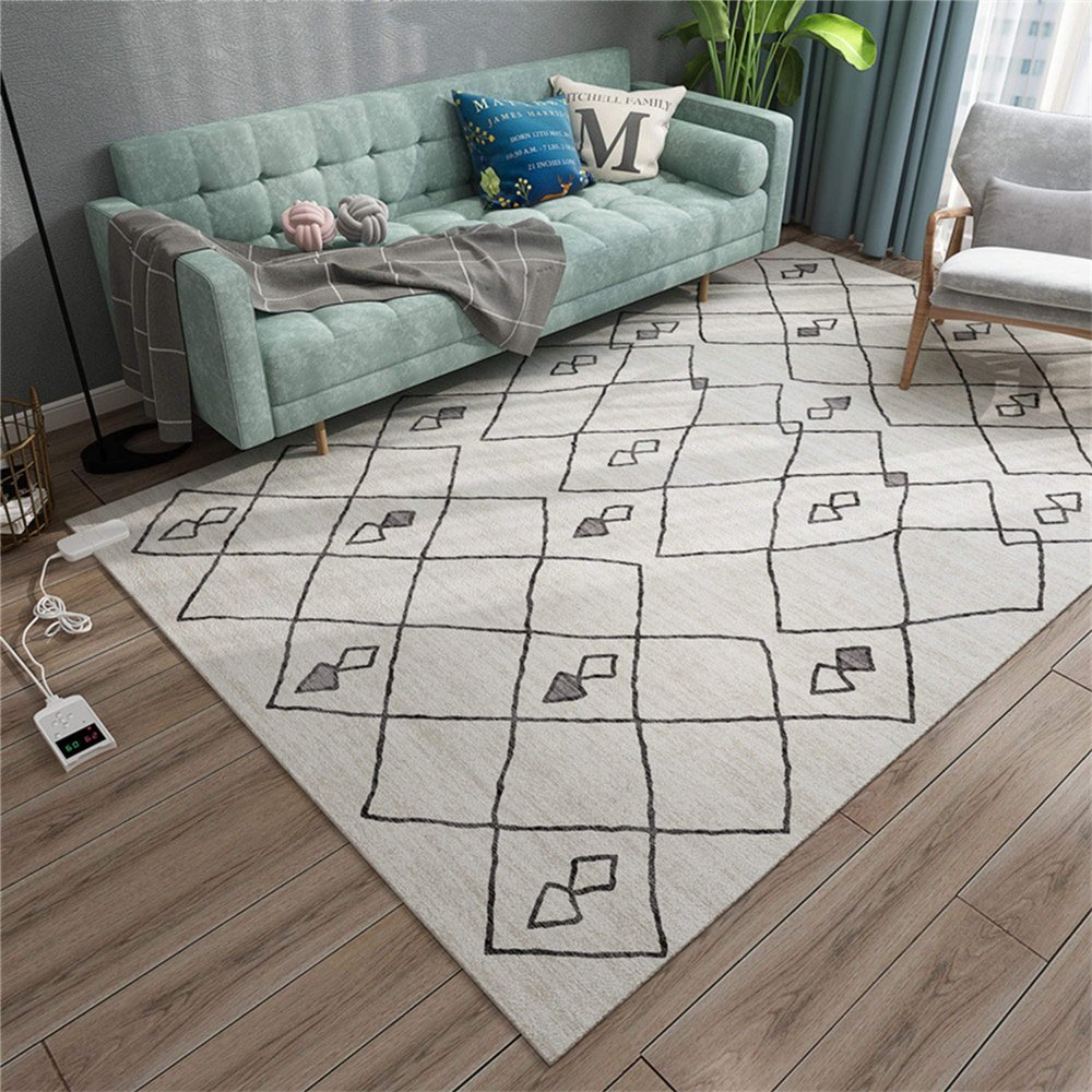 Electric Heated Floor Mats - Large Moroccan Geometric Area Rug Heater, Heated Foot Warmer Mat Under Desk, for Office and Home,B,200CM*300CM
