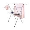 BAOYOUNI Foldable Clothes Drying Rack Double Laundry Poles Garment Towels Hanger Stand Expandable Rails X-Shape Storage Organizer with Shelf, Grey view 2