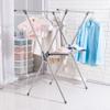 BAOYOUNI Foldable Clothes Drying Rack Double Laundry Poles Garment Towels Hanger Stand Expandable Rails X-Shape Storage Organizer with Shelf, Grey view 3
