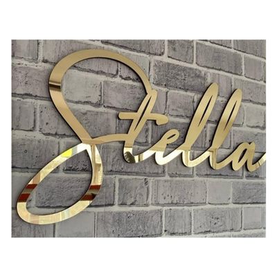Custom Acrylic Name Sign, Laser Cut Living Room Decor Party Decoration Baby Name Sign Nursery Decor Mirror Gold Sign Choose Your Font (15.5"/40cm, Glossy Black)
