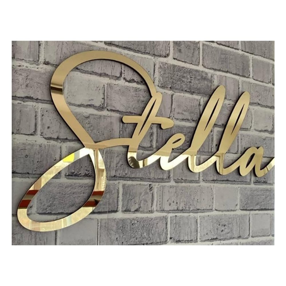 Custom Acrylic Name Sign, Laser Cut Living Room Decor Party Decoration Baby Name Sign Nursery Decor Mirror Gold Sign Choose Your Font (15.5"/40cm, Glossy Black)