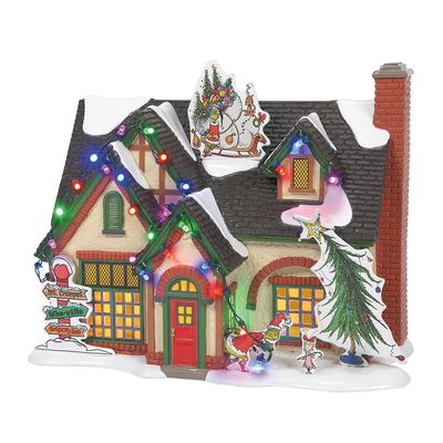 Department 56 Original Snow Village Grinch House Lit Building Collectible Christmas Village House, Illuminated LED Lights, AC Adapter, Hand Painted Ceramic Home Decor Gift, 7.2 Inch, Multicolor