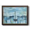Renditions Gallery Canvas Wall Art Prints Blue Evening on the Bay Boats Black Walnut Framed Pictures for Bedroom Dining Living Room Office Home Kitchen Wall Decor - 16"X20" view 1