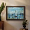 Renditions Gallery Canvas Wall Art Prints Blue Evening on the Bay Boats Black Walnut Framed Pictures for Bedroom Dining Living Room Office Home Kitchen Wall Decor - 16"X20" view 3