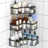 Menbyci 3 Pack Corner Shower Caddy, Adhesive Bathroom Shelves with 18 Hooks, Drill-Free & Quick-Dry Shower Organizer with Large Capacity, Rustproof Stainless Steel Bathroom Corner Storage Rack, Black view 1