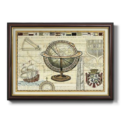 Renditions Gallery Wall Art Pictures & Prints Vintage Nautical Map Black Walnut Framed Canvas Artwork for Bedroom Dining Living Room Office Home Kitchen Wall Decor - 16"X20"
