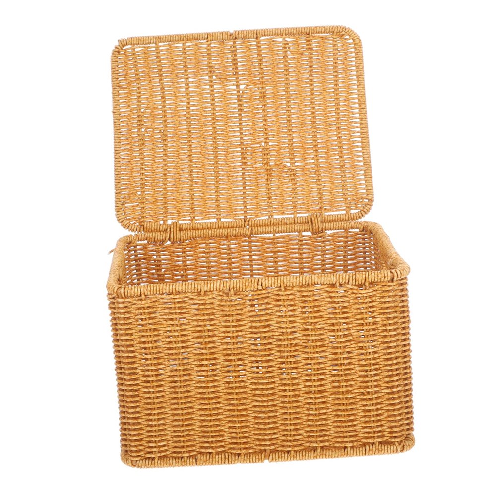 Cabilock Household Woven Basket for Sundries Storage Deep Imitation Rattan Organizer for Home and Clothes Multi-purpose Container for Closet and Bedroom Storage