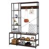 Hall Tree with Coat Rack and Storage Bench, Entryway Bench with 5 Hooks Industrial Entryway Hall Trees with Bookshelves Freestanding 70" Hall Tree Closet Organizer Clothes Rack, for Bedroom view 1