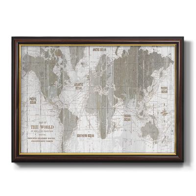 Renditions Gallery Canvas Wall Art Pictures & Prints Vintage Old World Map Historic Black Walnut Framed Artwork Prints for Bedroom Dining Living Room Office Home Kitchen Wall Decor - 16"X20"