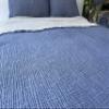BONPERLA Muslin Blanket 100% Cotton, 4 Layers Bedspread, Soft Turkish Cotton Muslin Bed Cover, Reversible Coverlet, Indigo Blue (King Size 95x102-230x260cm) view 3