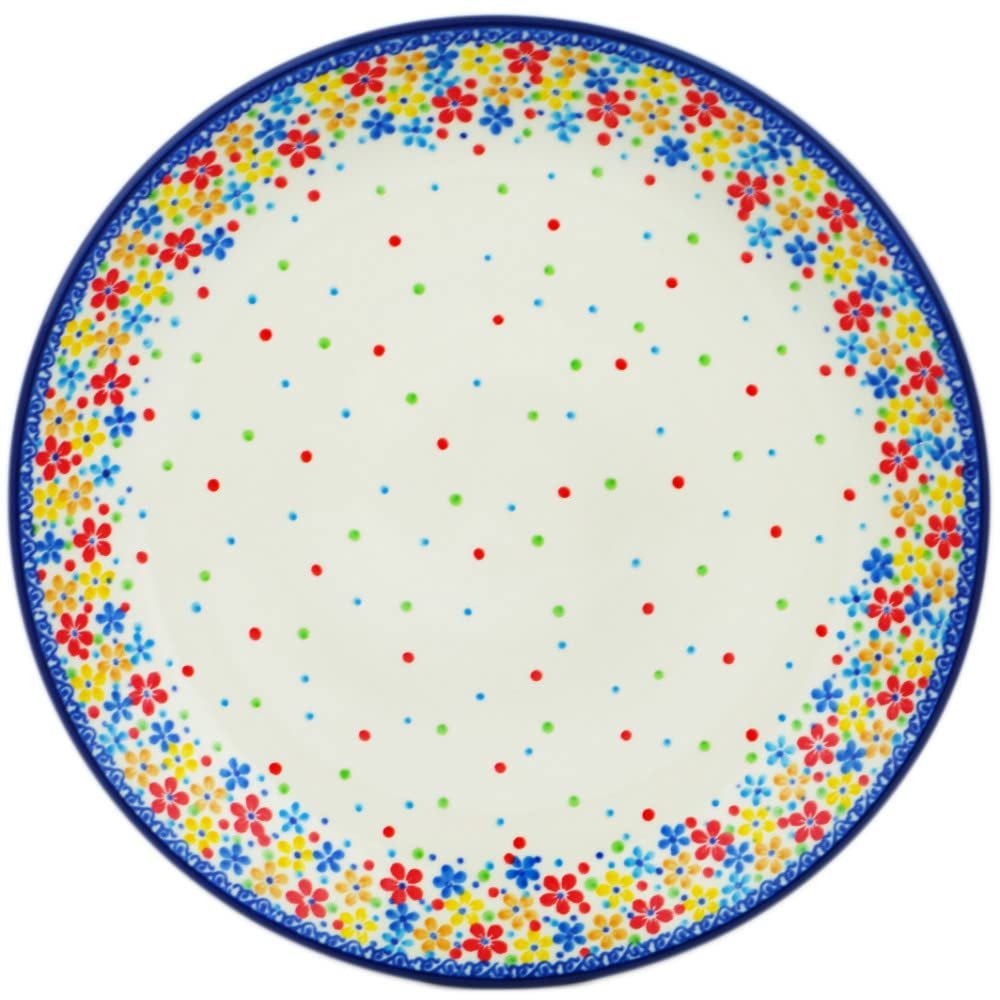 Polmedia Polish Pottery Dinner Plate UNIKAT - Flower Meadow In The Garden Pattern Handmade in Boleslawiec Poland by Ceramika Artystyczna + Certificate of Authenticity