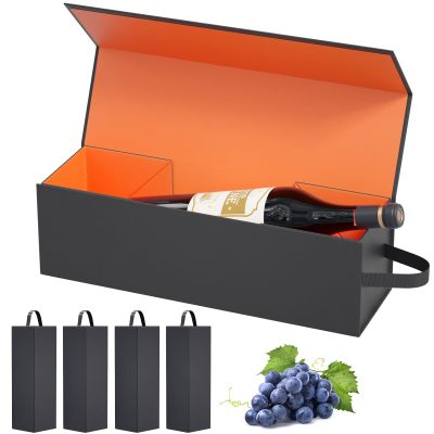Wine Gift Boxes 12.8 x 3.8 x 3.8 in,Bottle Gifts Boxes For Liquor Presents,For Wines and Champagne,Magnetic Collapsible Gift Box Wine Bottle Gifts Packaging for Weddings,Anniversaries, Parties (Gold/5PCS)