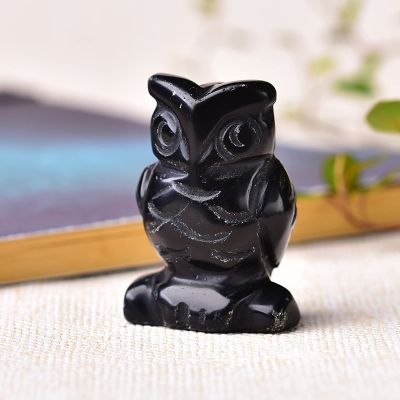 1PC Natural Stone Carved Owl Animal Ornaments Crystal Quartz Stone Crafts Handmade Figurine Home Decoration,Obsidian,40x28x20mm