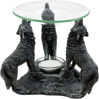 Set of 1 Moonlight Three Howling Wolves Candle Oil Warmer Or Wax Tart Burner Figurine