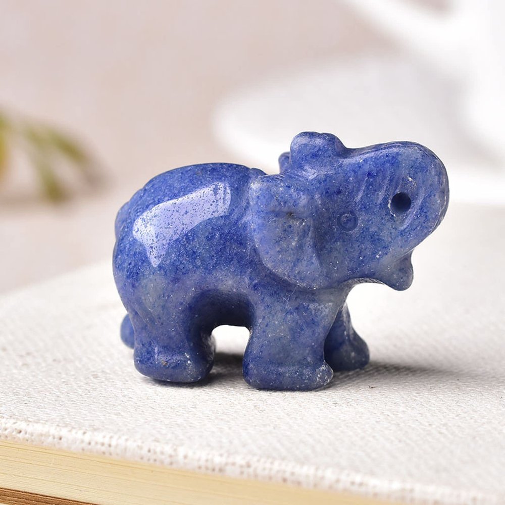 1PC Natural Crystal Rose Quartz Elephant Amethyst Obsidian Animals Stone Crafts Small Decoration Home Decor Christmas Present,Blue Jade