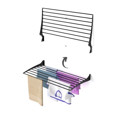 foxydry Fold Wall Mounted Clothes Drying Rack, Black Folding Laundry Airer for Indoor or Outdoor Use Aluminium and Steel 39.4x20x21 in (39.37 in / 100 cm)