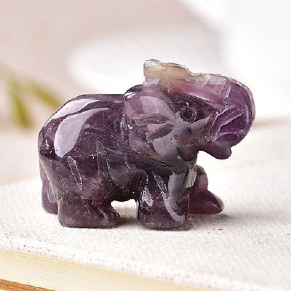 1PC Natural Crystal Rose Quartz Elephant Amethyst Obsidian Animals Stone Crafts Small Decoration Home Decor Christmas Present,Amethyst