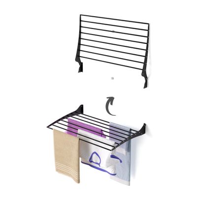 foxydry Fold Wall Mounted Clothes Drying Rack, Black Folding Laundry Airer for Indoor or Outdoor Use Aluminium and Steel 31.5x20x21 in (31.5 in / 80 cm)
