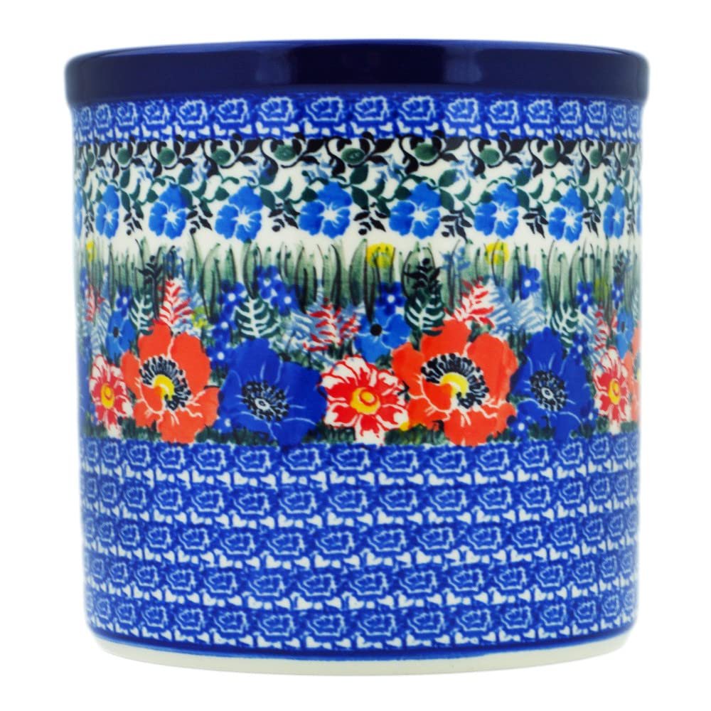 Polmedia Polish Pottery Utensil Jar UNIKAT - Touch Of Beauty Pattern Handmade in Boleslawiec Poland by Ceramika Artystyczna + Certificate of Authenticity