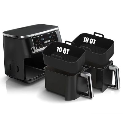 Air Fryer Silicone Liners 10QT for Ninja DZ550 DZ550GY/DZ302/DZ401,MMH 2Pcs Rectangle Food-Grade Airfryer Pot Reusable Replacement Baking Basket Accessories for Ninja 10 QT 10in1 Dual Air Fryer,Black