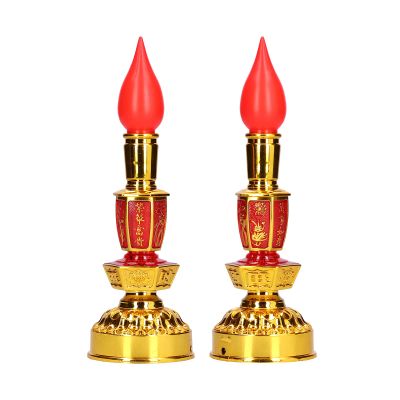 Buddhist Decor, Candle Lamp Chinese Style Traditional Retro for Office for Home for Meditation(Double Bright Electric Candle)