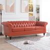 84" Chesterfield Couch PU Leather, Modern Rolled Arm Tufted Back 3 Seater Sofa, Upholstery Nailhead Trim Couches for Living Room Office (Orange) view 2