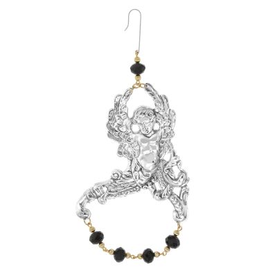 1928 Jewelry Winged Cherub Angel & Jet Black Crystal Christmas Tree Ornament