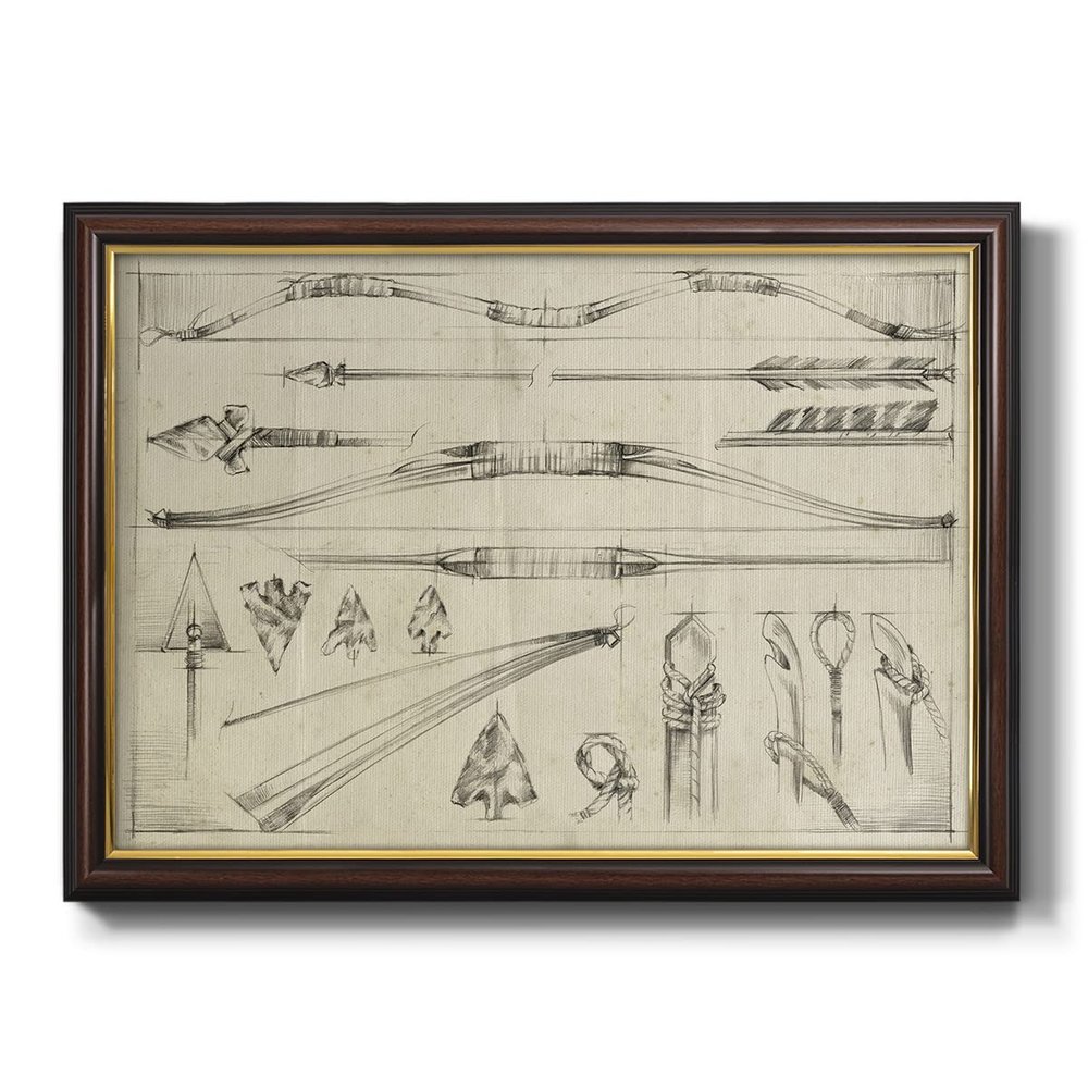 Renditions Gallery Canvas Wall Art Black Walnut Frame Paintings Vintage Hunting Tools Schematic Modern Canvas Wall Hanging for Bedroom Dining Living Room Office Home Kitchen Artwork - 16"x20"