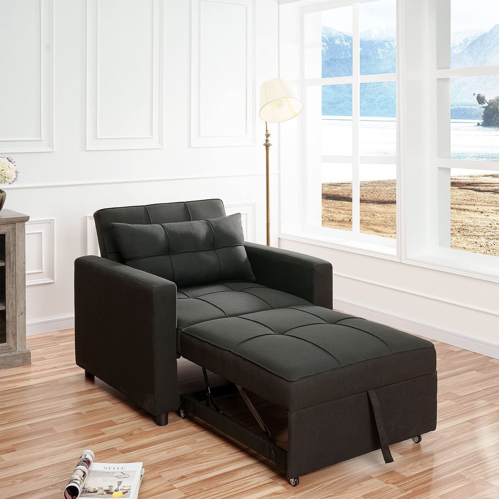 3 in 1 Chair Bed Sleeper Convertible Sleeper Chair, Convertible Chair Bed, Multi-Position Convertible Sofa for Small Spaces, Modern Convertible Sofa Chair for Guest Room, Apartment, Home Office