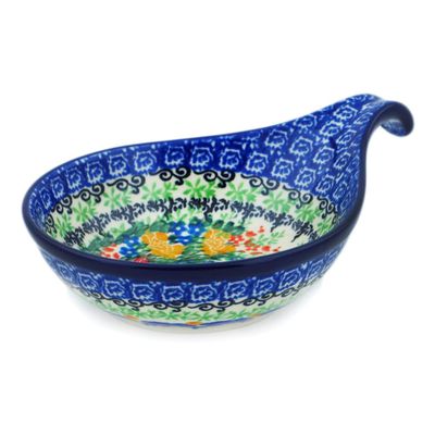 Polmedia Polish Pottery Condiment Dish UNIKAT - My Garden Window Pattern Handmade in Boleslawiec Poland by Ceramika Artystyczna + Certificate of Authenticity