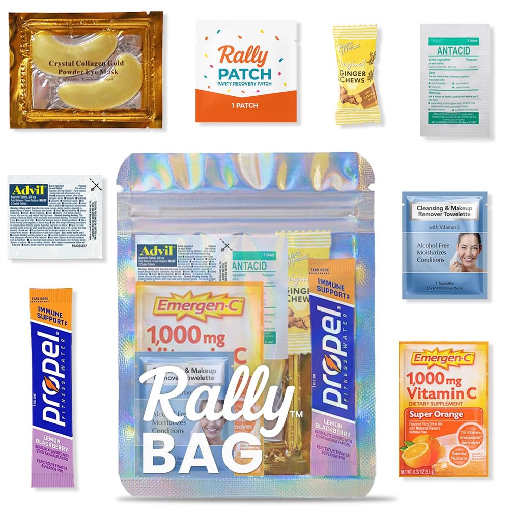 The Rally Bag - 5 Hangover Kits for Bachelorette Parties & Weddings | Filled Hangover Kits with Bags & Supplies, Best Bachelorette Survival Party Favors (5 Kits)