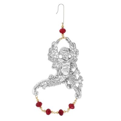 1928 Jewelry Winged Cherub Angel & Siam Red Crystal Christmas Tree Ornament