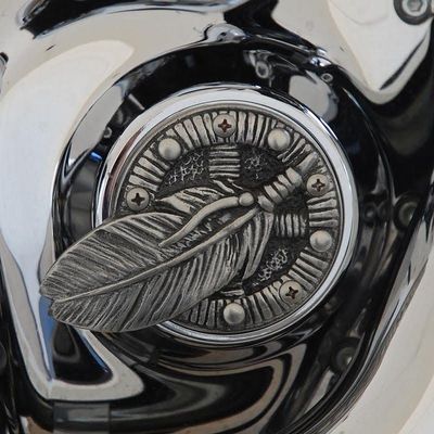 Medicine Wheel points cover in aged finish for all five hole pattern Twin Cam models.